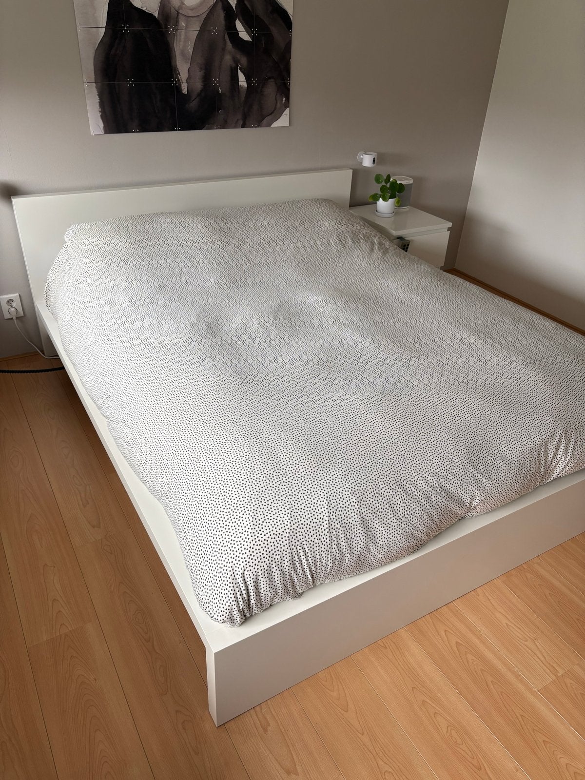 IKEA Malm tweepersoonsbed 160 cm met 2 nachtkastjes, Ophalen, Gebruikt, Wit, Tweepersoons