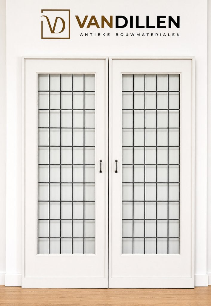 Oude ensuite / schuifdeuren glas in lood 214.5 x 162, Doe-het-zelf en Verbouw, Deuren en Horren, 120 cm of meer, Binnendeur, Ophalen of Verzenden
