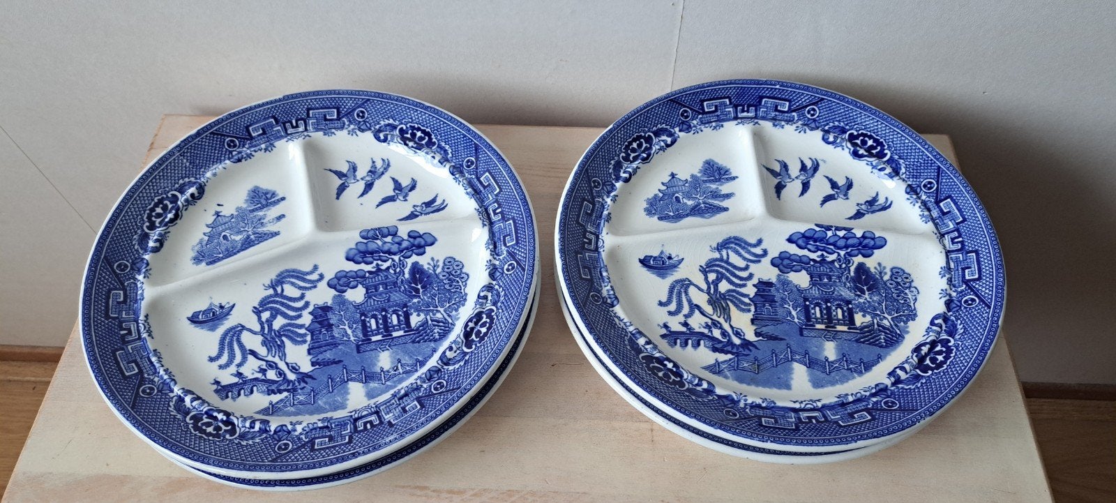 4x Antieke blue willow vakjesborden, Ophalen of Verzenden