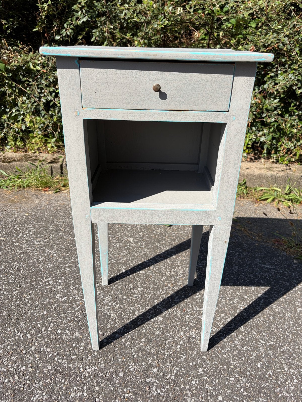 Nachtkastje met Lade en open vak - Grijs/Turquoise, Ophalen