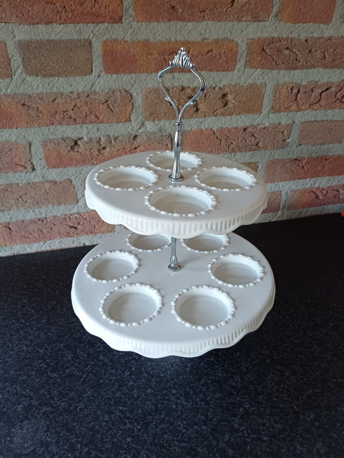 Witte etagere., Ophalen, Zo goed als nieuw, Etagère, Steen/keramiek
