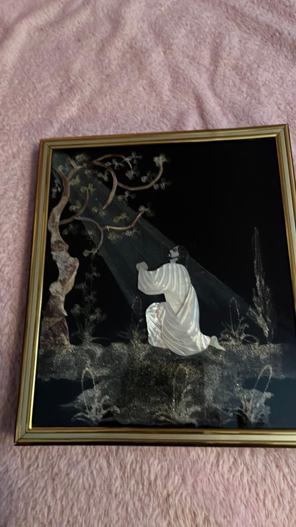 Schilderijtje met paarlemoer, Antiek en Kunst, Ophalen of Verzenden