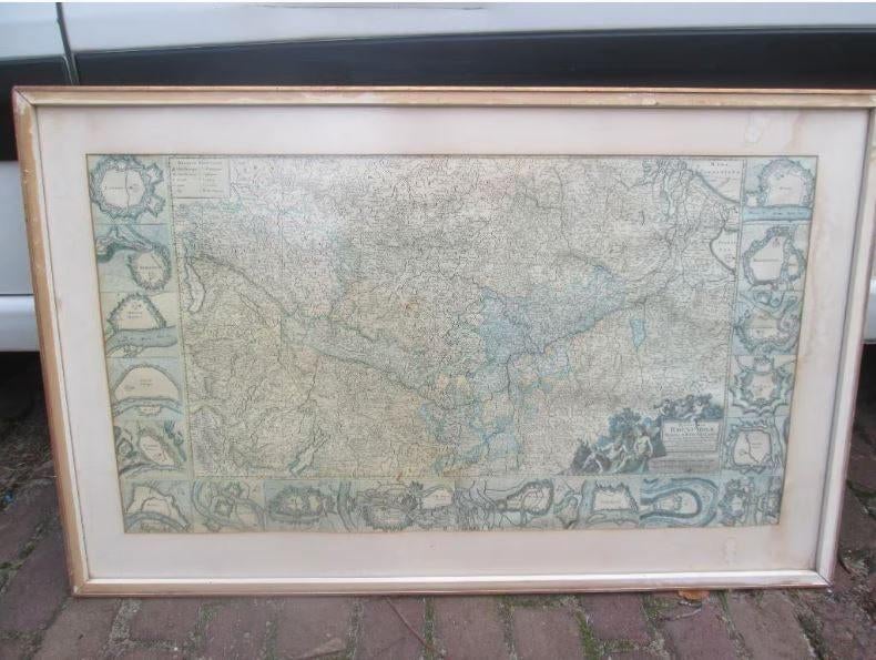 Mooie Antieke Latijnse Landkaart - Rijn en Moesel - 103x65, Boeken, Atlassen en Landkaarten, Zo goed als nieuw, Landkaart, Nederland