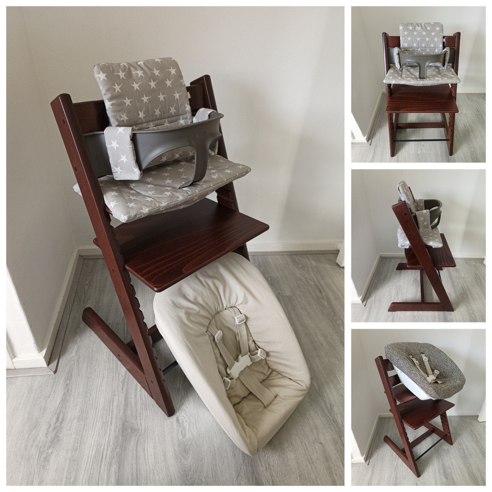 NIEUWSTAAT!Stokke Tripp Trapp bruin+babyset,kussen,newborn, Kinderen en Baby's, Meegroeistoel, Ophalen of Verzenden, Zo goed als nieuw