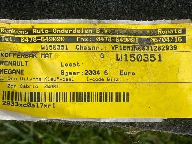 Kofferbak bekleding Renault magane CC - 2006, Auto diversen, Ophalen, Zo goed als nieuw