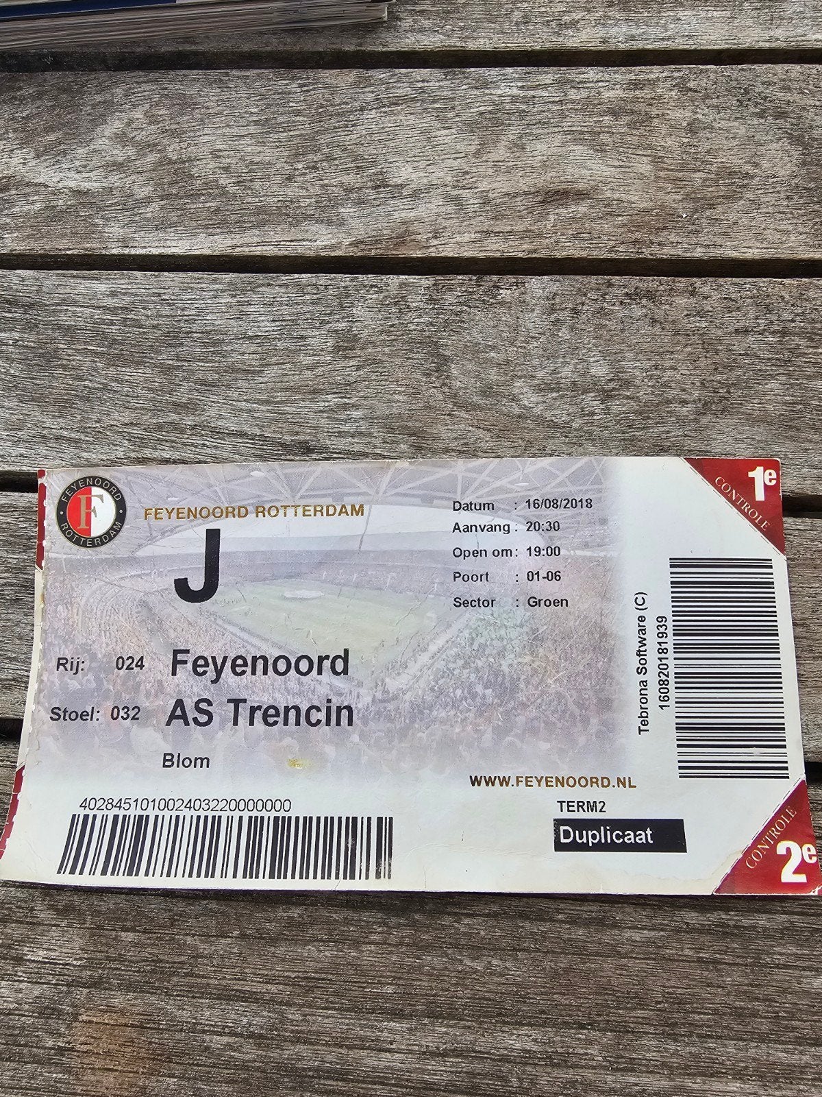 Kaartje feyenoord-as trencin 16-08-2018, Verzenden, Feyenoord, Poster, Plaatje of Sticker