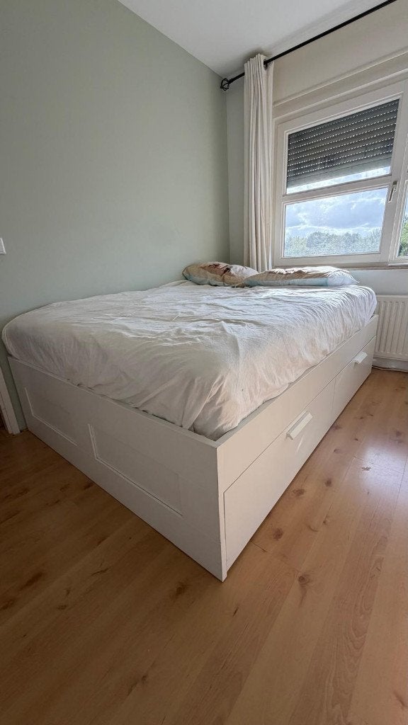 IKEA bed Brimnes 140 x 200 met lattenbodems en evt. matras, Ophalen, Gebruikt, Wit, Tweepersoons