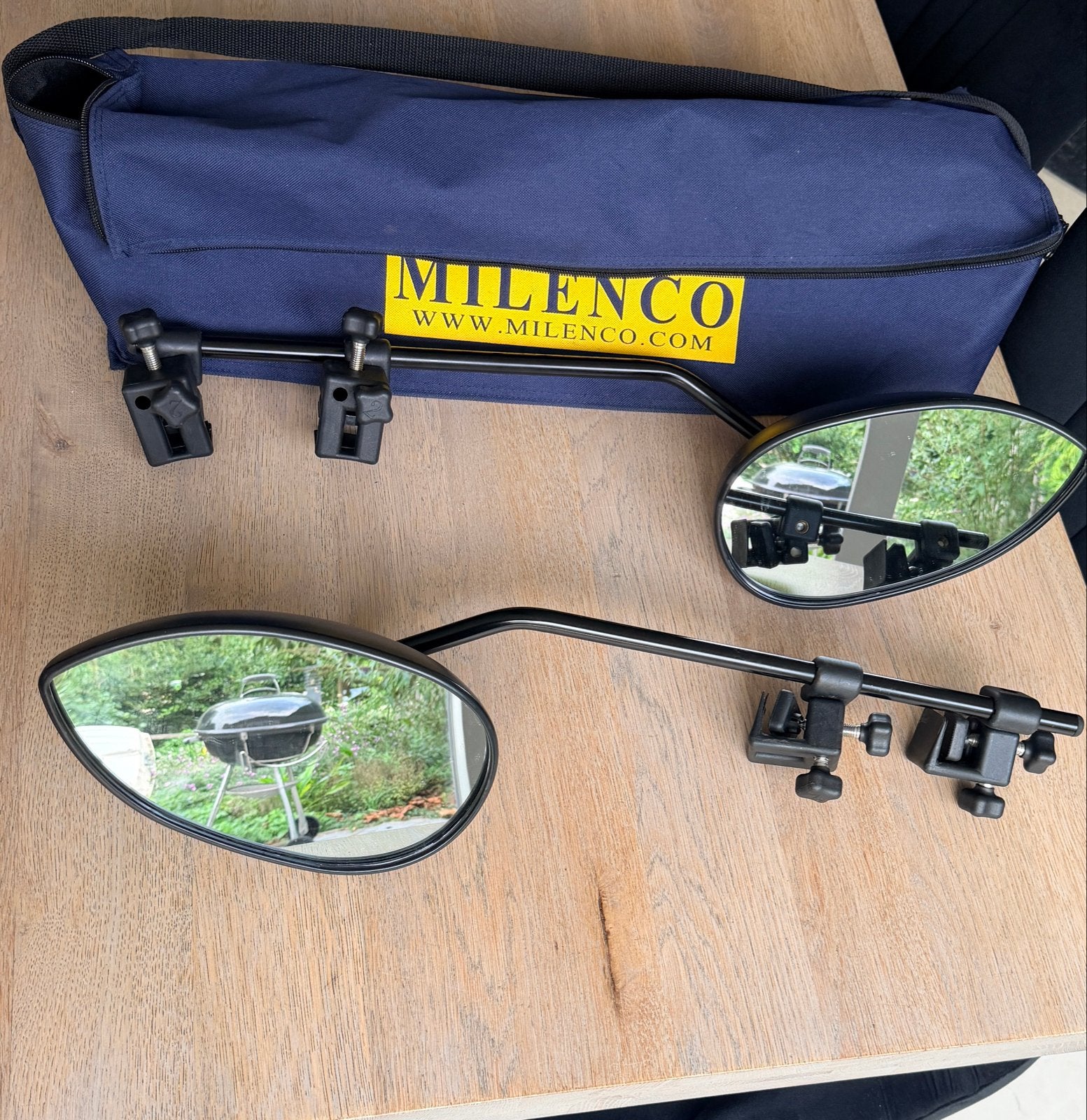 Milenco caravan spiegels in draagtas, Ophalen of Verzenden, Gebruikt