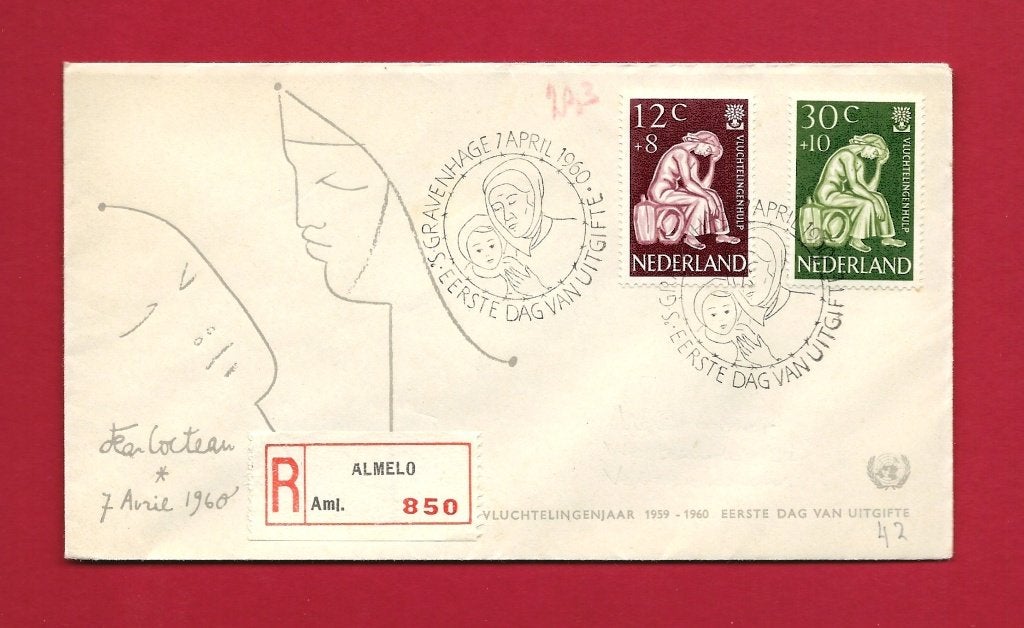 1960 Vluchtelingenzegels FDC E42 met gesloten klep e3, Verzenden, Beschreven, Nederland