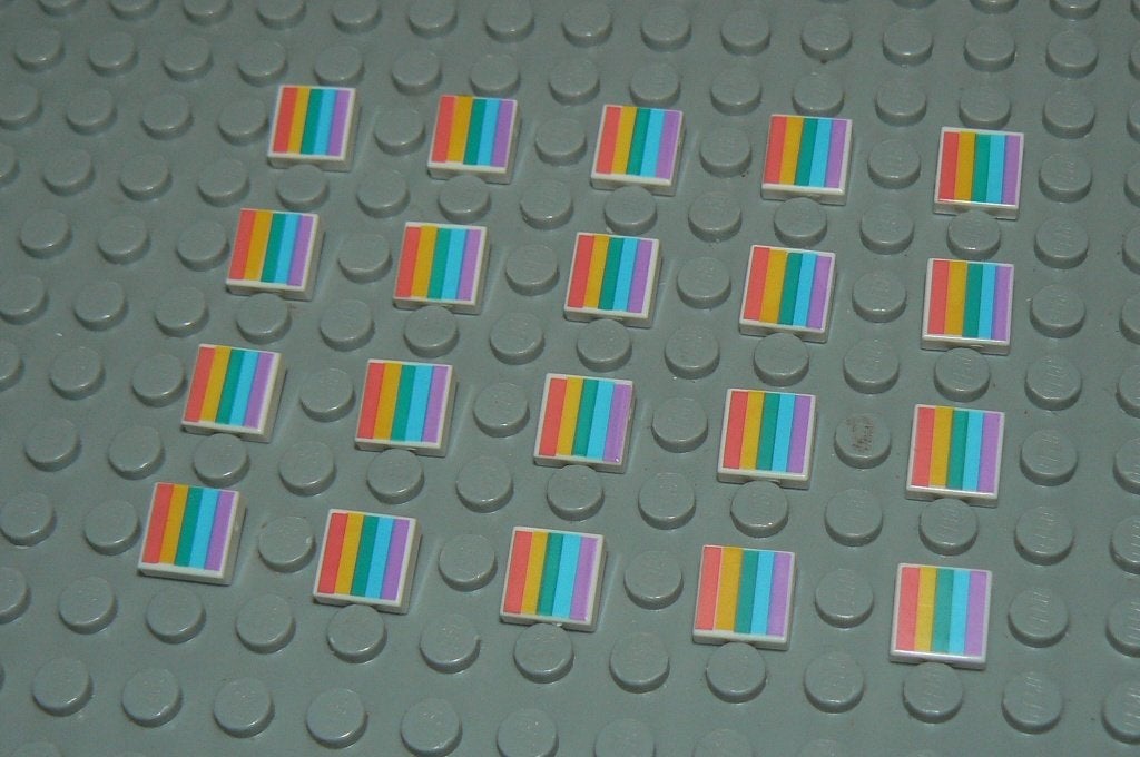 L1085 Tegels 1x1 wit met regenboog print 20 st., Ophalen of Verzenden, Nieuw, Losse stenen, Lego