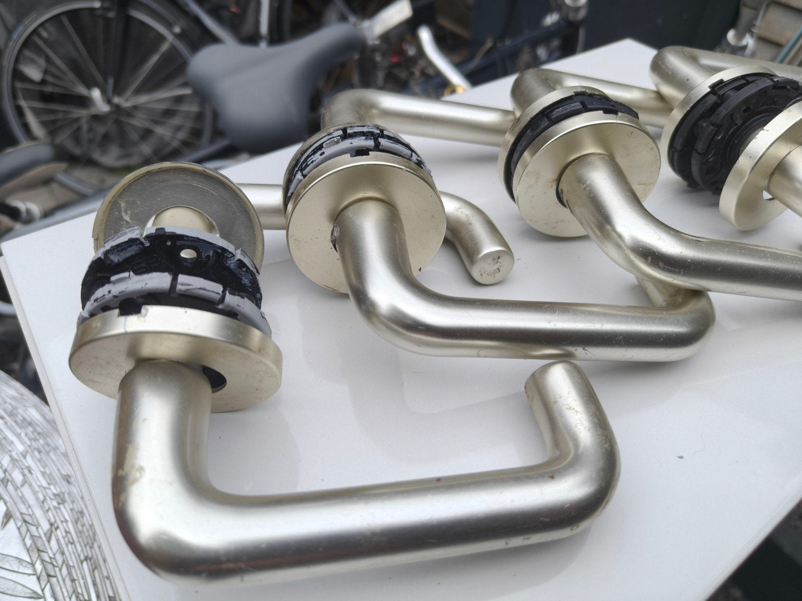 Aluminium deurklinken set - Gebruikt, Ophalen of Verzenden, Gebruikt, Klink of Kruk