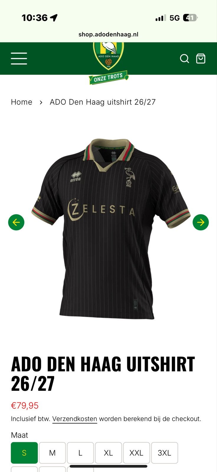 Nieuw ADO Den Haag uitshirt 26/27, maat L, Verzenden, Nieuw, Maat 52/54 (L), Zwart