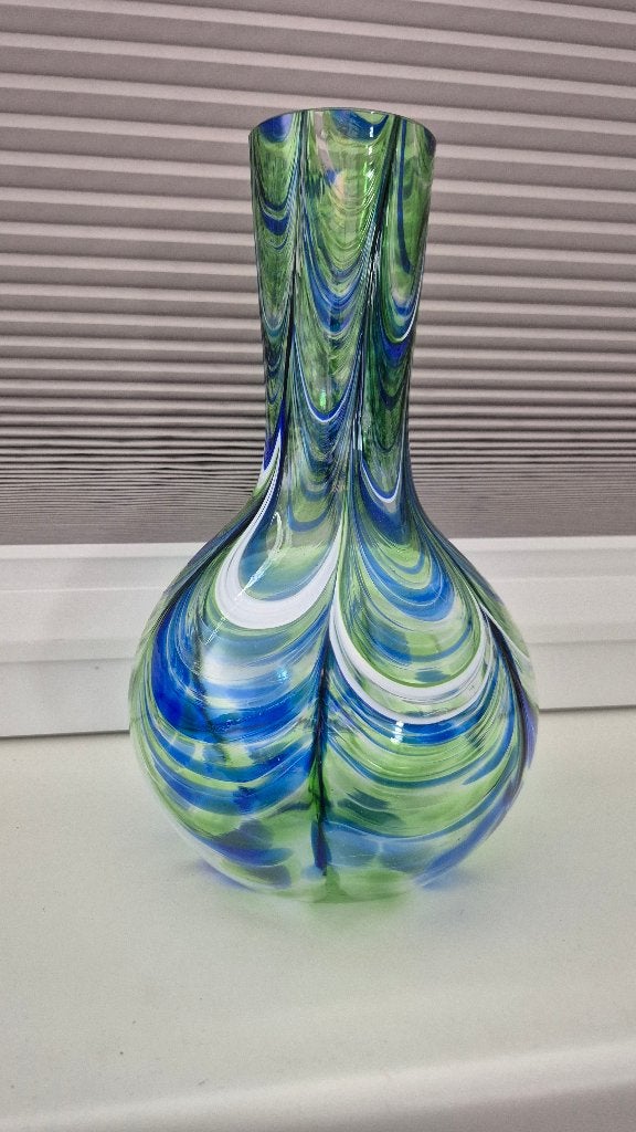glazen bolvormige vaas in de style van Murano, 26 cm, Blauw, Ophalen of Verzenden, Glas
