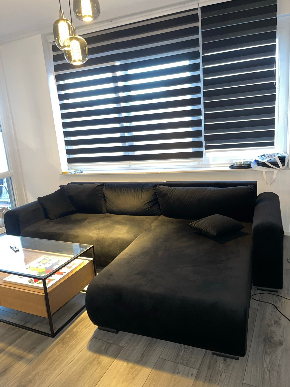 Mindin Zwarte Hoekbank - Comfortabel en Modern, Ophalen, 250 tot 300 cm, Gebruikt, 100 tot 125 cm