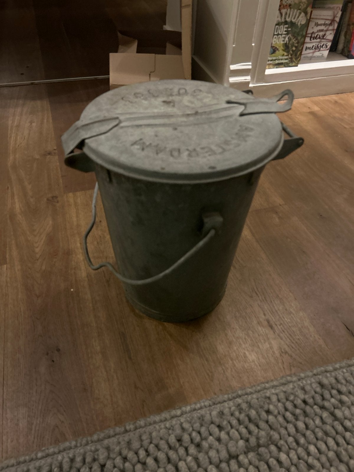 Vintage Zinken Emmer met Deksel - Amsterdam, Ophalen