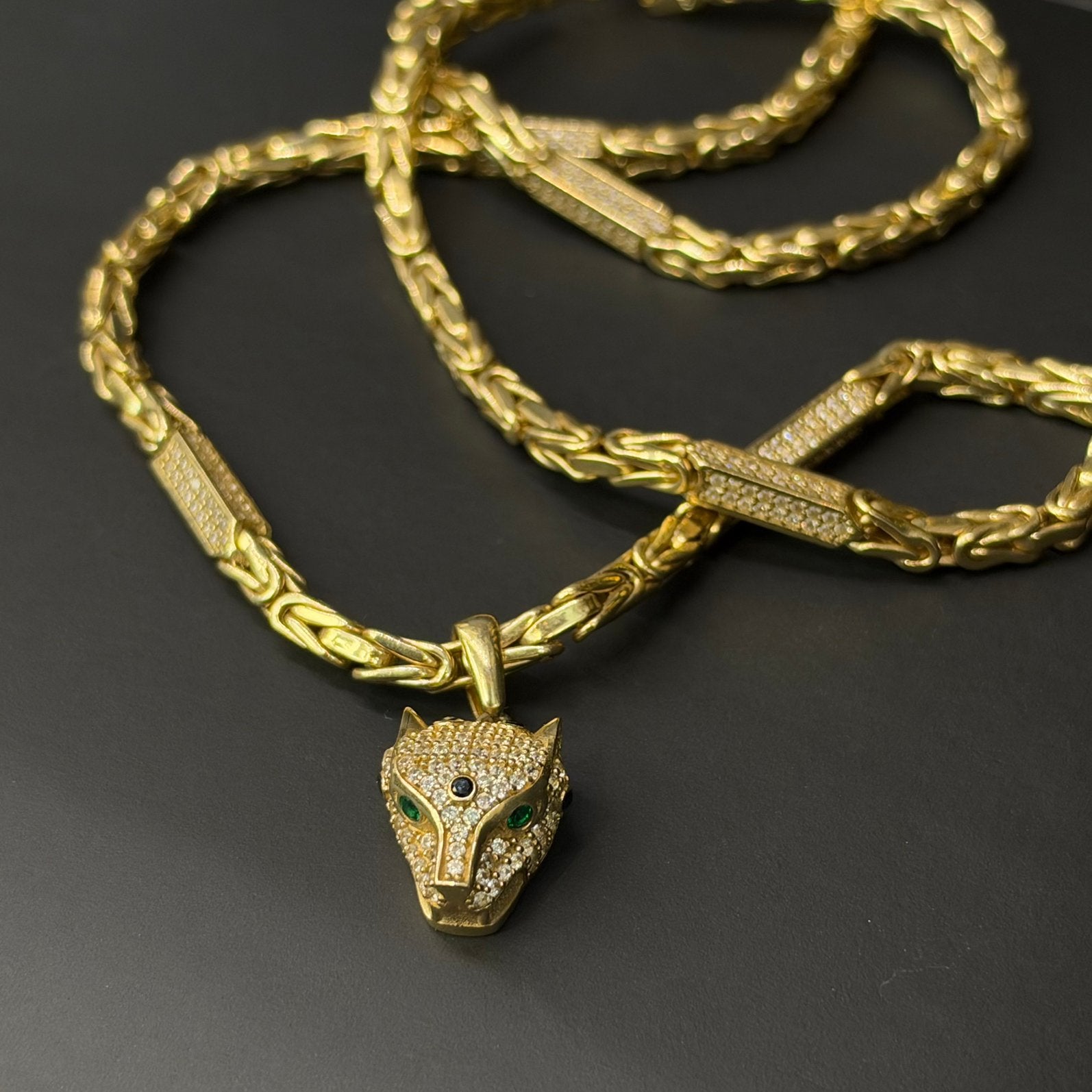 14k gouden kettinf koningsketting met panter hanger