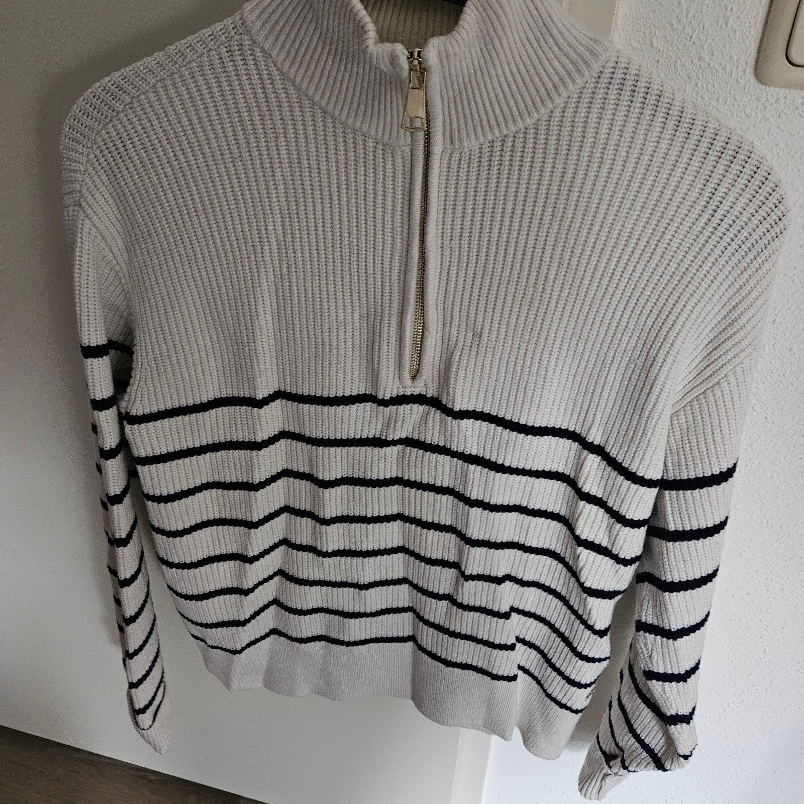 Cotton Club gestreepte trui met rits, maat L, Wit, Maat 42/44 (L), Ophalen of Verzenden, Zo goed als nieuw