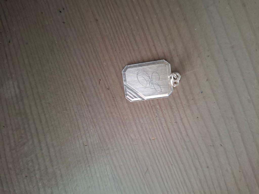 zilveren hanger met letter E, Gebruikt, Overige voorstellingen, Ophalen of Verzenden, Zilver