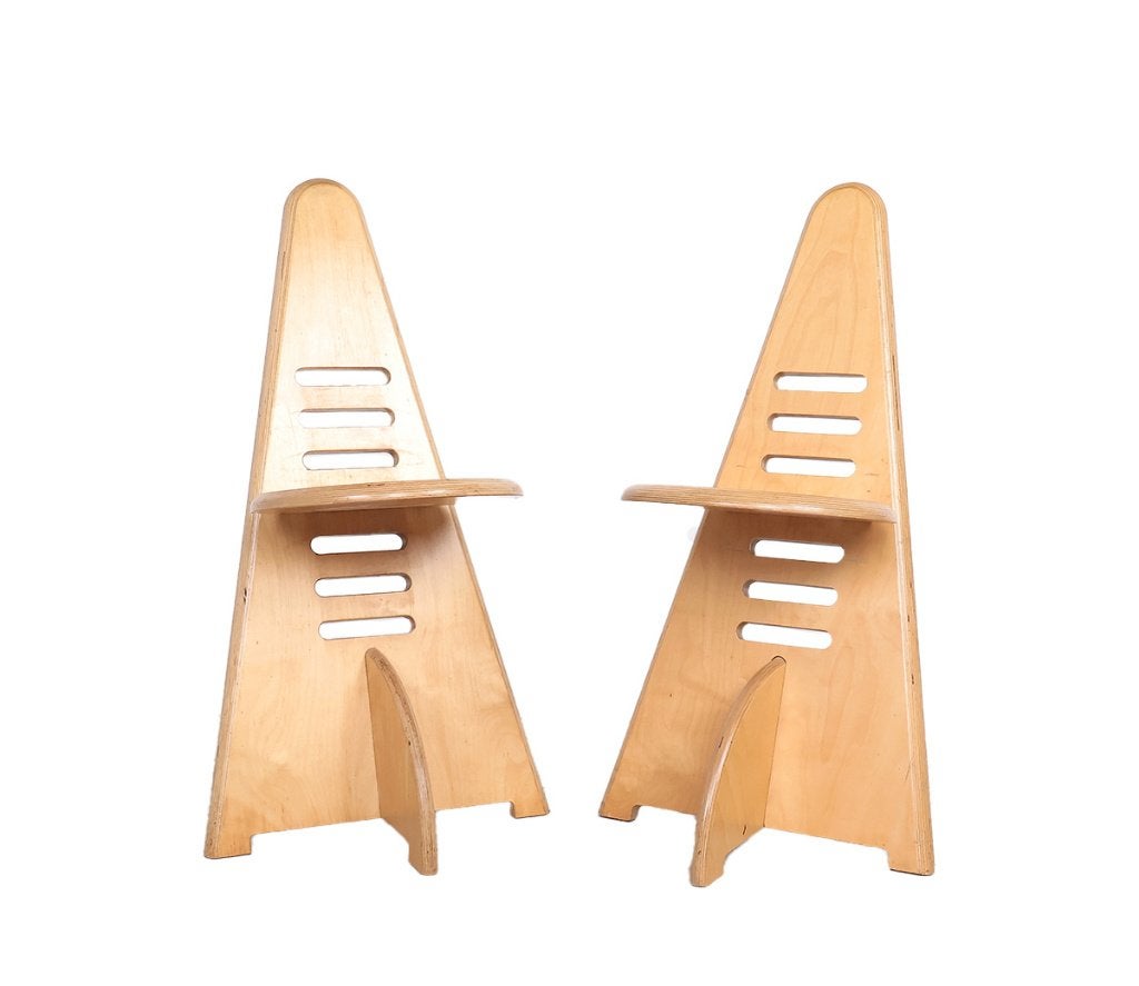 Lundi-sit verstelbare houten stoelen, Lundia 1980s, Ophalen, Gebruikt, Twee, Bruin