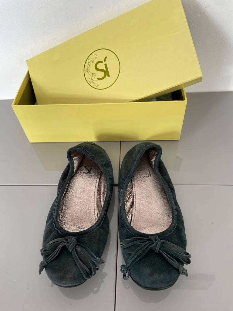 Sí - ballerina’s - suède /leer blauw - mt 38, Blauw, Zo goed als nieuw, Ballerina's, Ophalen of Verzenden