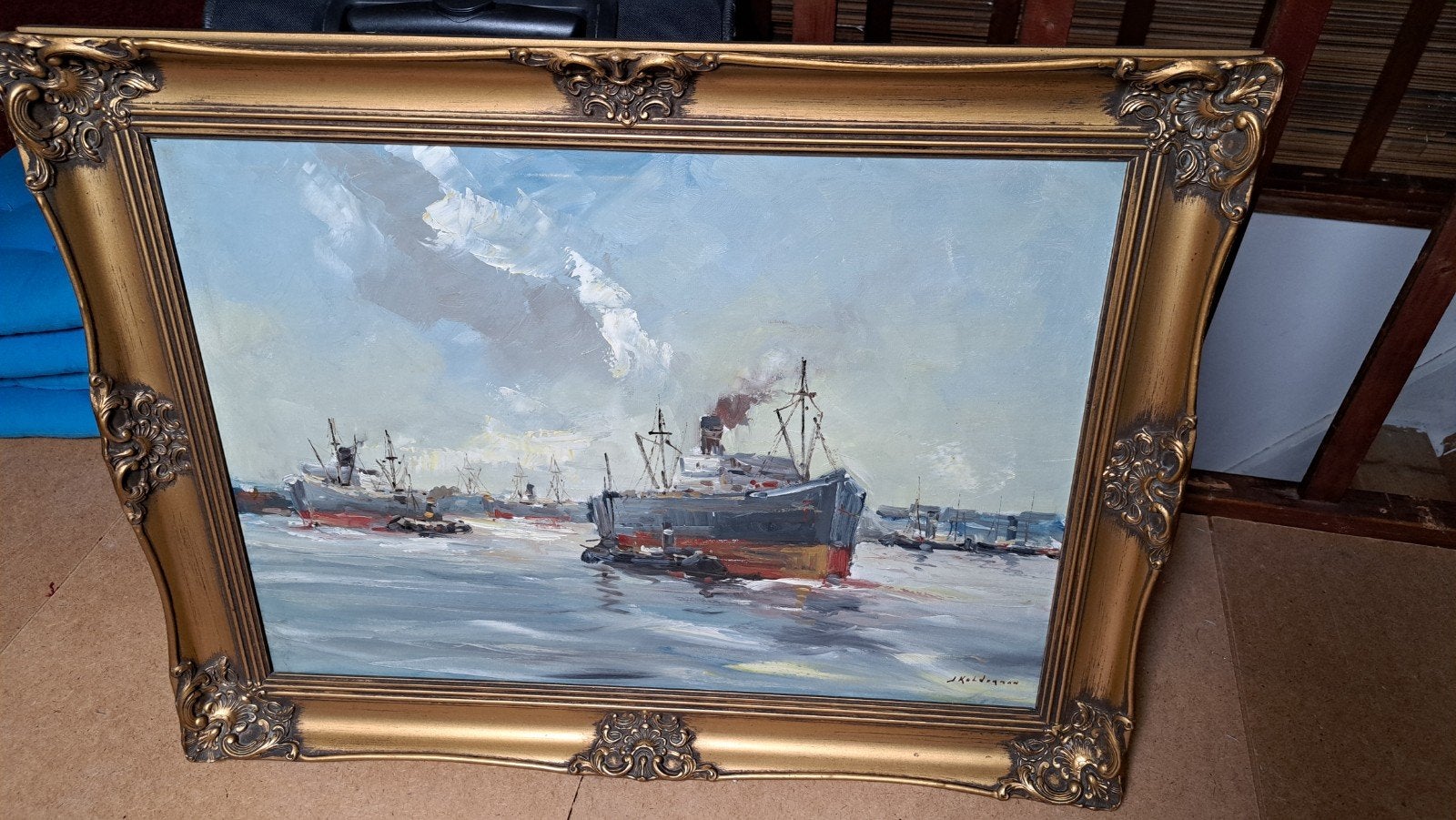 Schilderij J. Kelderman, Ophalen, Maritiem / water, Doek, Realistisch