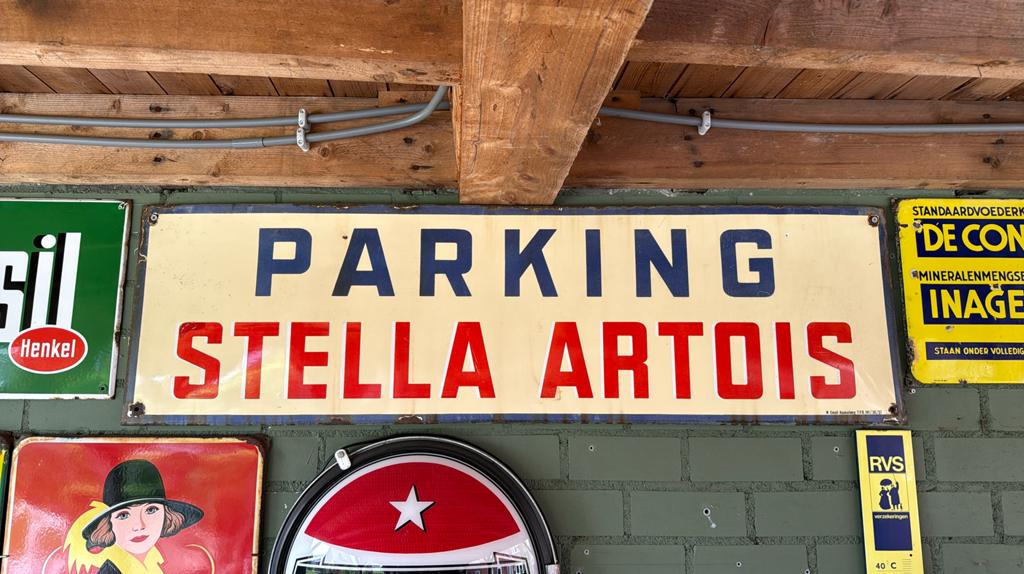 Vintage Stella Artois Emaille reclamebord, Antiek en Kunst, Antiek | Emaille, Ophalen