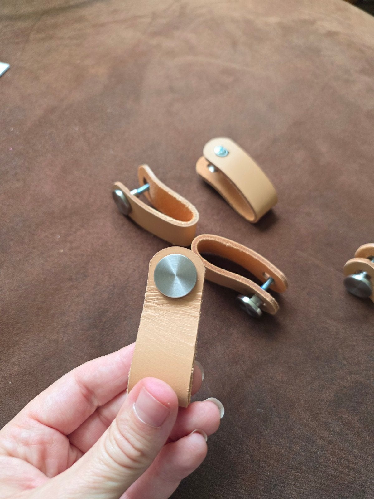 IKEA ÖSTERNÄS handgrepen set van 5 - Leer en metaal, Beige, Overige typen, IKEA, Nieuw