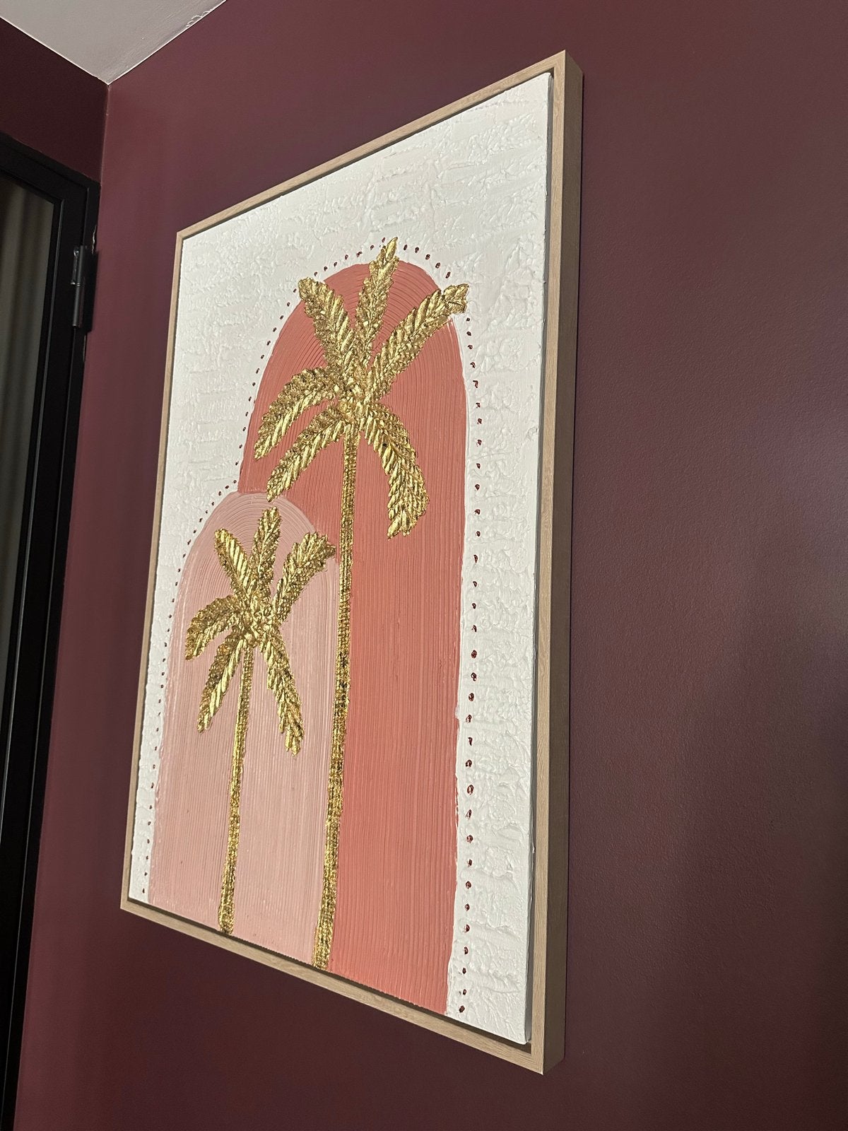 Prachtig schilderij met gouden palmbomen, nieuw in doos, Acrylverf, Overig onderwerp, Met textuur, Ophalen of Verzenden