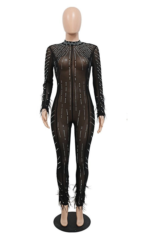 Dames catsuit 34 / bodysuit zwarte glitter doorzichtig, Verzenden, Nieuw, Maat 42/44 (L), Overige thema's