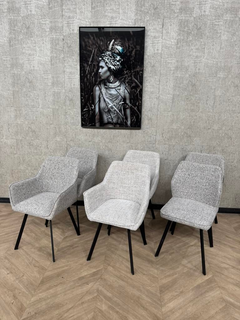 Setje 6 eetkamerstoelen grijs/créme/beige Stella *showroom, Huis en Inrichting, Stoelen, Overige kleuren, Nieuw, Ophalen of Verzenden