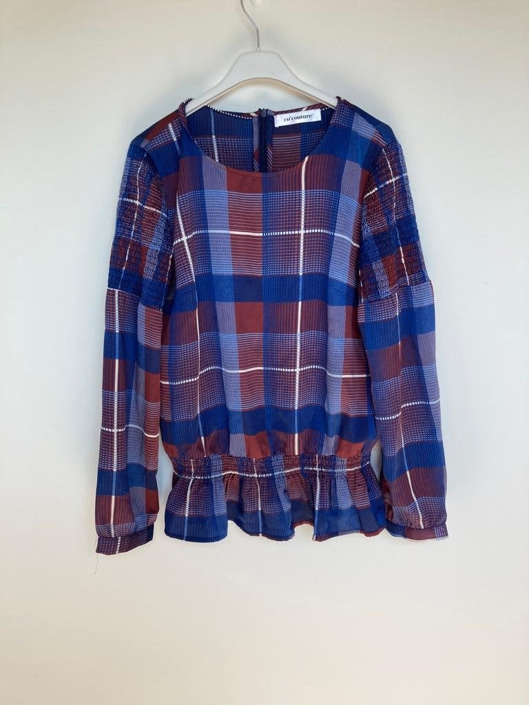 CoCouture blauw met geruite blouse/top maat M, Blauw, Vaerkstedsvej 11, 6000 Kolding (Denemarken), Co'couture, Ophalen of Verzenden