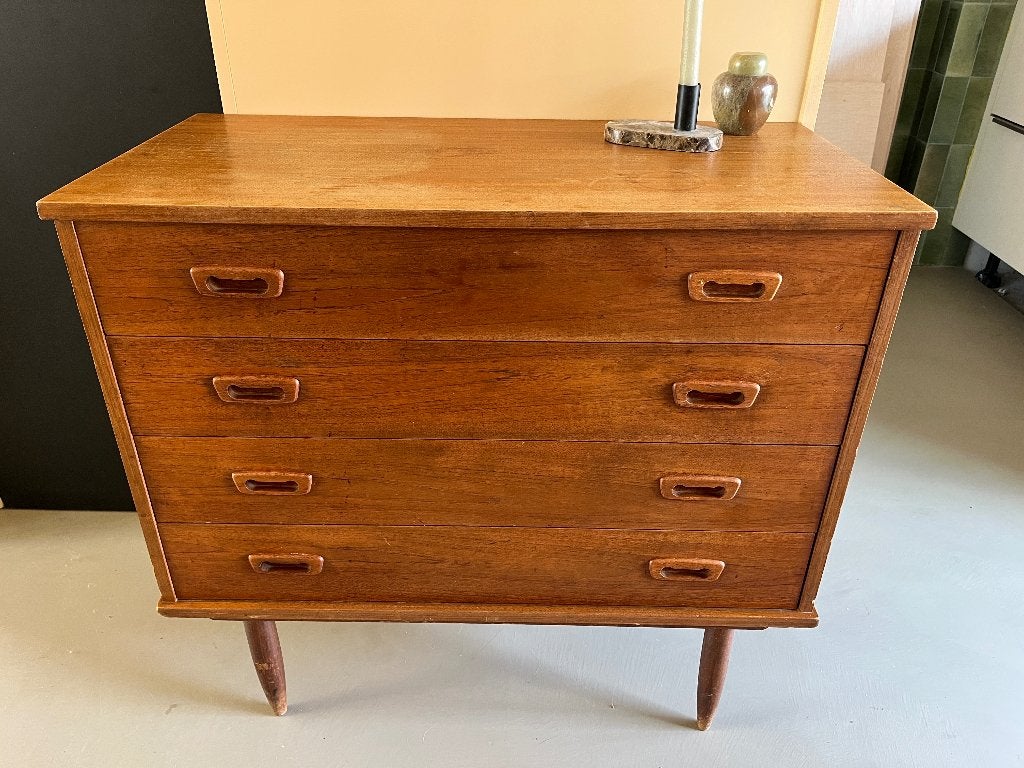 Vintage Teakhouten Ladekast Jaren 60 (Farina / Deens Design), Ophalen, Gebruikt, Teakhout, 50 tot 100 cm
