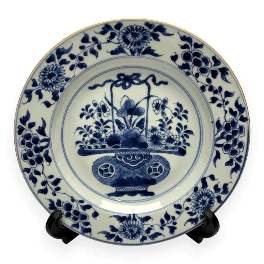 Kangxi bord met bloemenmand, Ophalen of Verzenden
