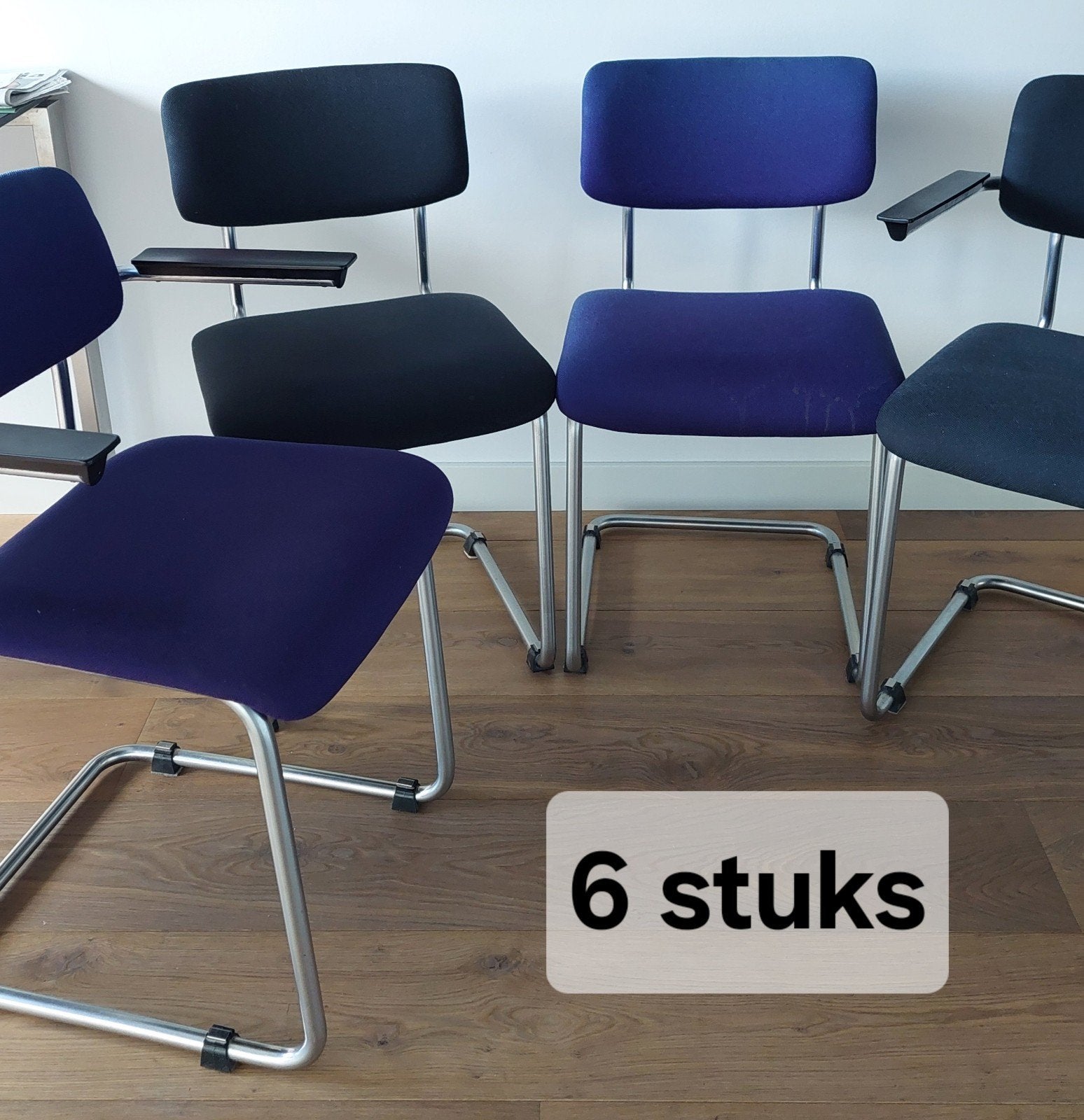 6 Gispen 1125 vintage zwevende buisframe stoelen, Huis en Inrichting, Stoelen, Ophalen, Gebruikt, Overige kleuren, Overige materialen