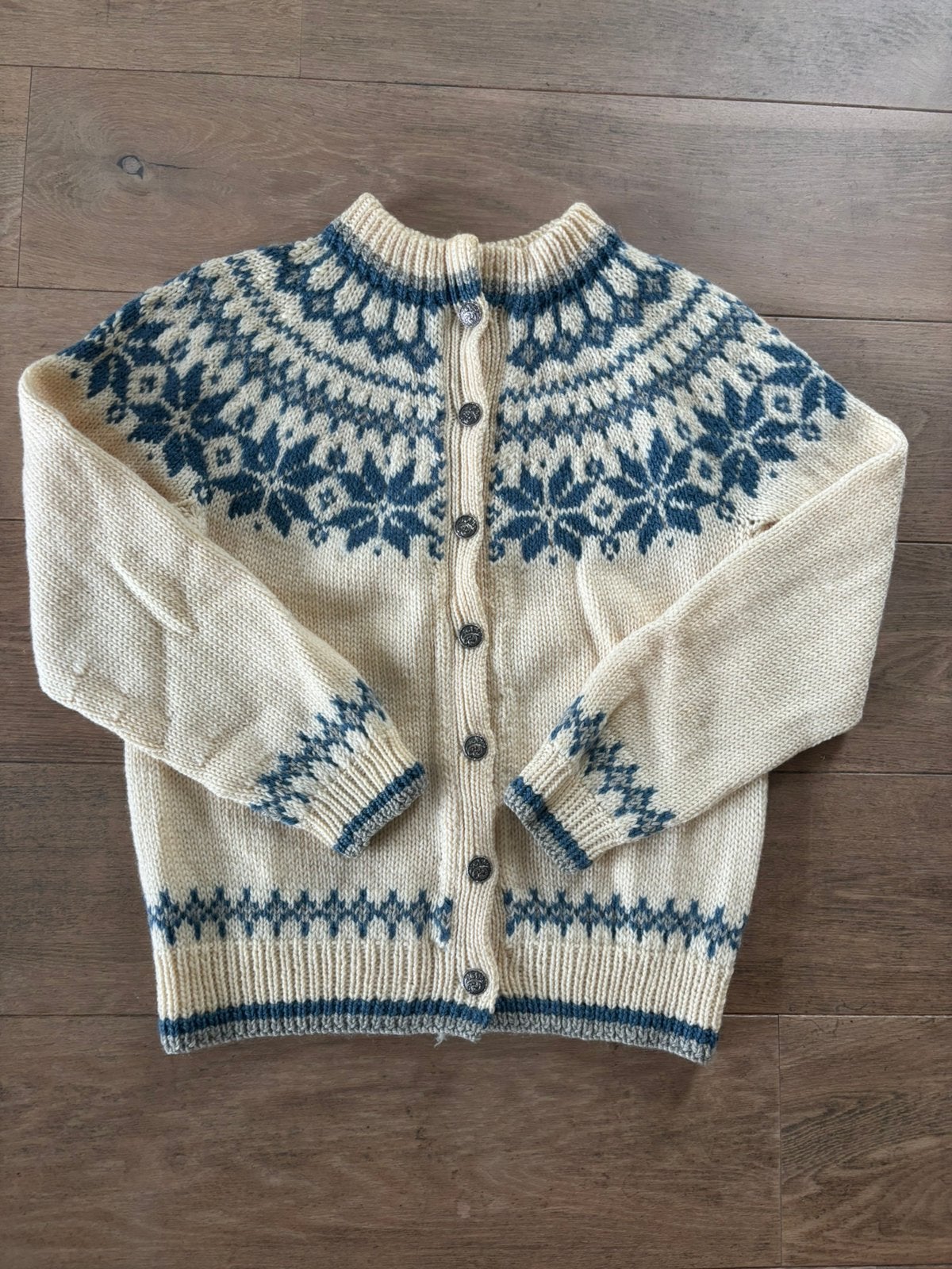 Dale of Norway 100% wool snowflake cardigan cream blue, Ophalen of Verzenden, Gedragen, Maat 38/40 (M), Blauw