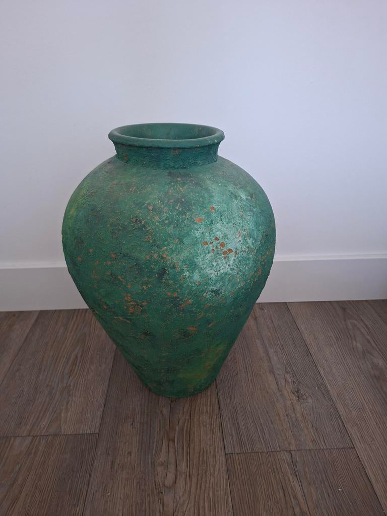 Grote decoratieve vaas / kruik groen, Huis en Inrichting, Woonaccessoires | Vazen, Ophalen, Aardewerk of Porselein, Zo goed als nieuw