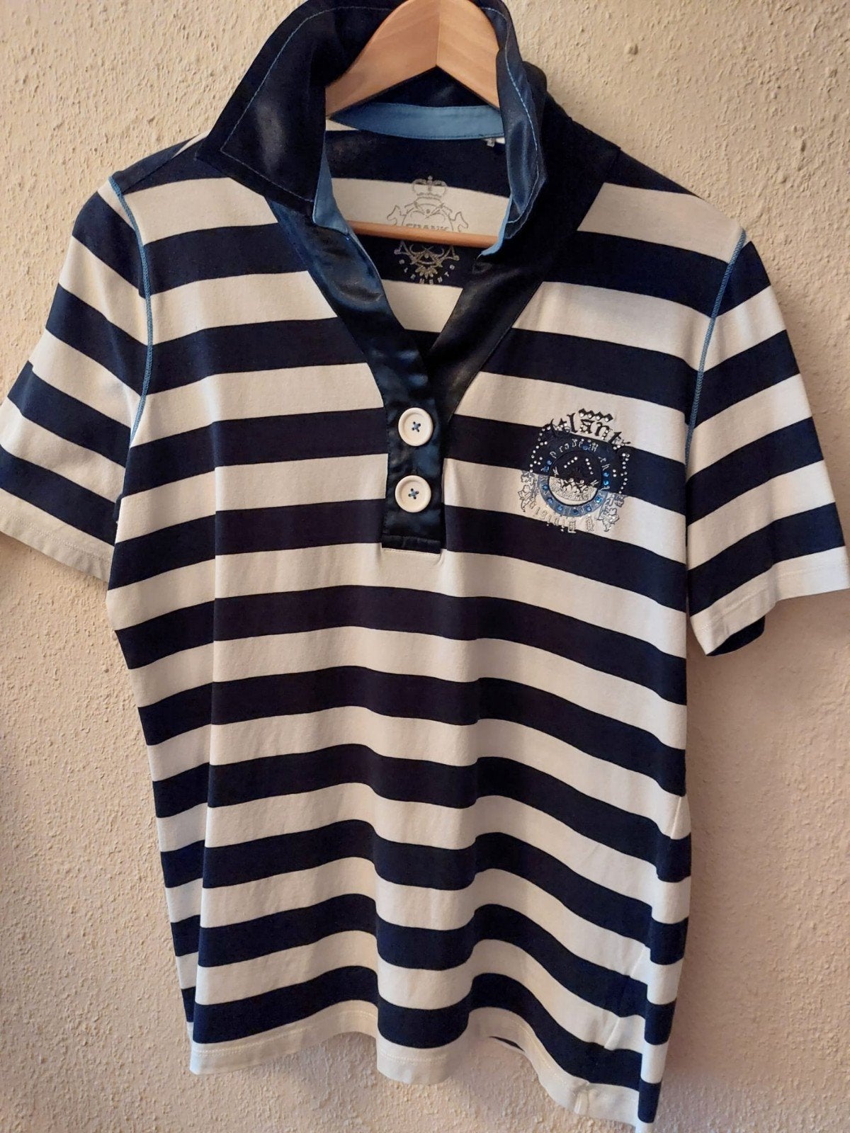 Frank Walder, blauw wit gestreept shirt maat 46/48, Blauw, Maat 46/48 (XL) of groter, Ophalen of Verzenden, Korte mouw