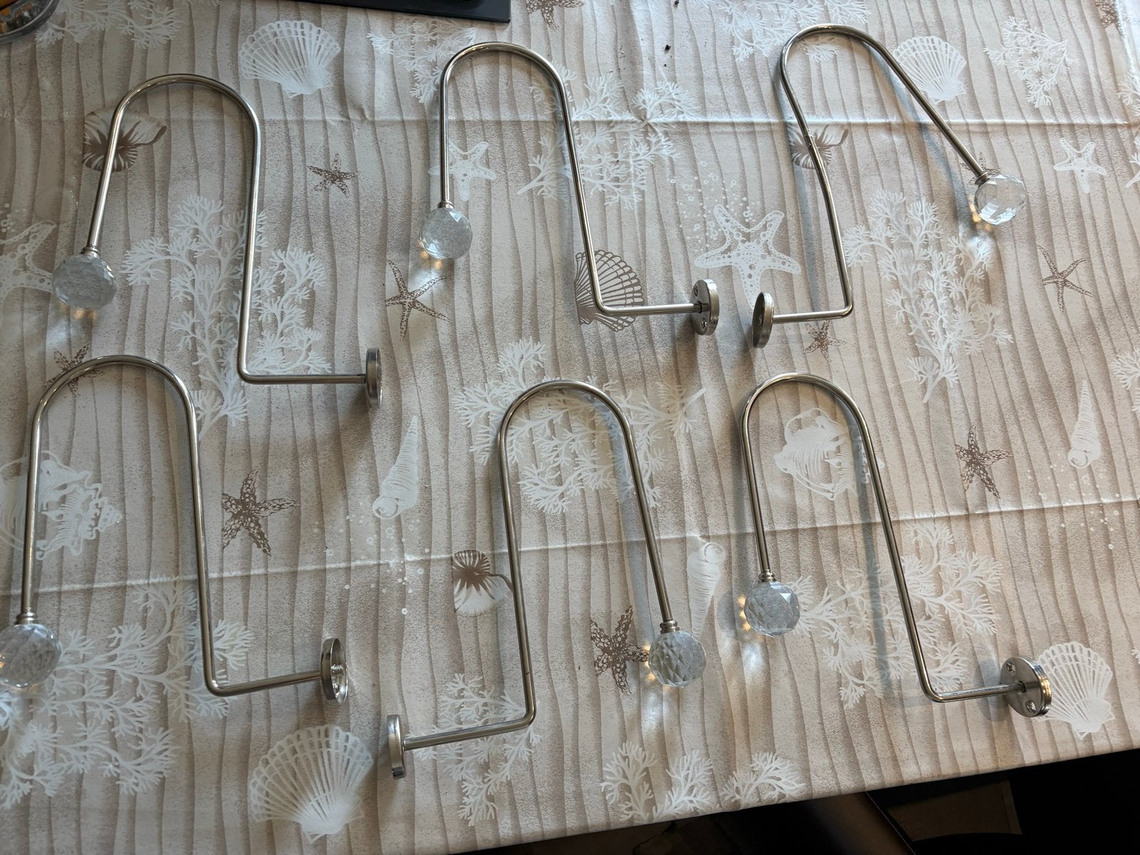6x Gordijnhaken met kristallen bol - Zilverkleurig metaal, Gebruikt, Ophalen of Verzenden, Klassiek, Metaal