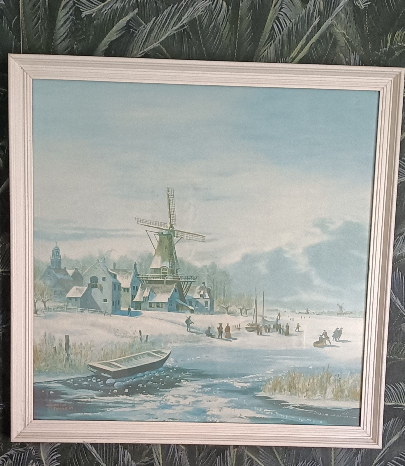 Schilderij Cornelius Petrus '84: Winterlandschap met molen, Ophalen