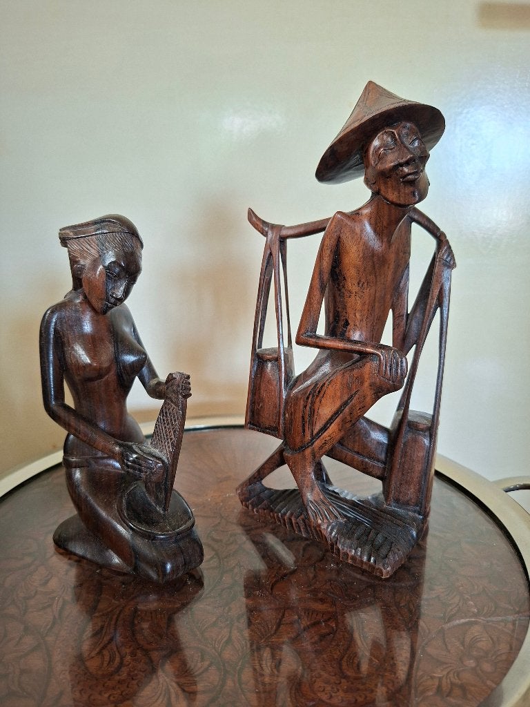Houtsnijwerk beelden set 2 Bali, Indonesie, Ophalen, Groep mensen, Handgemaakt, 20 - 50 cm