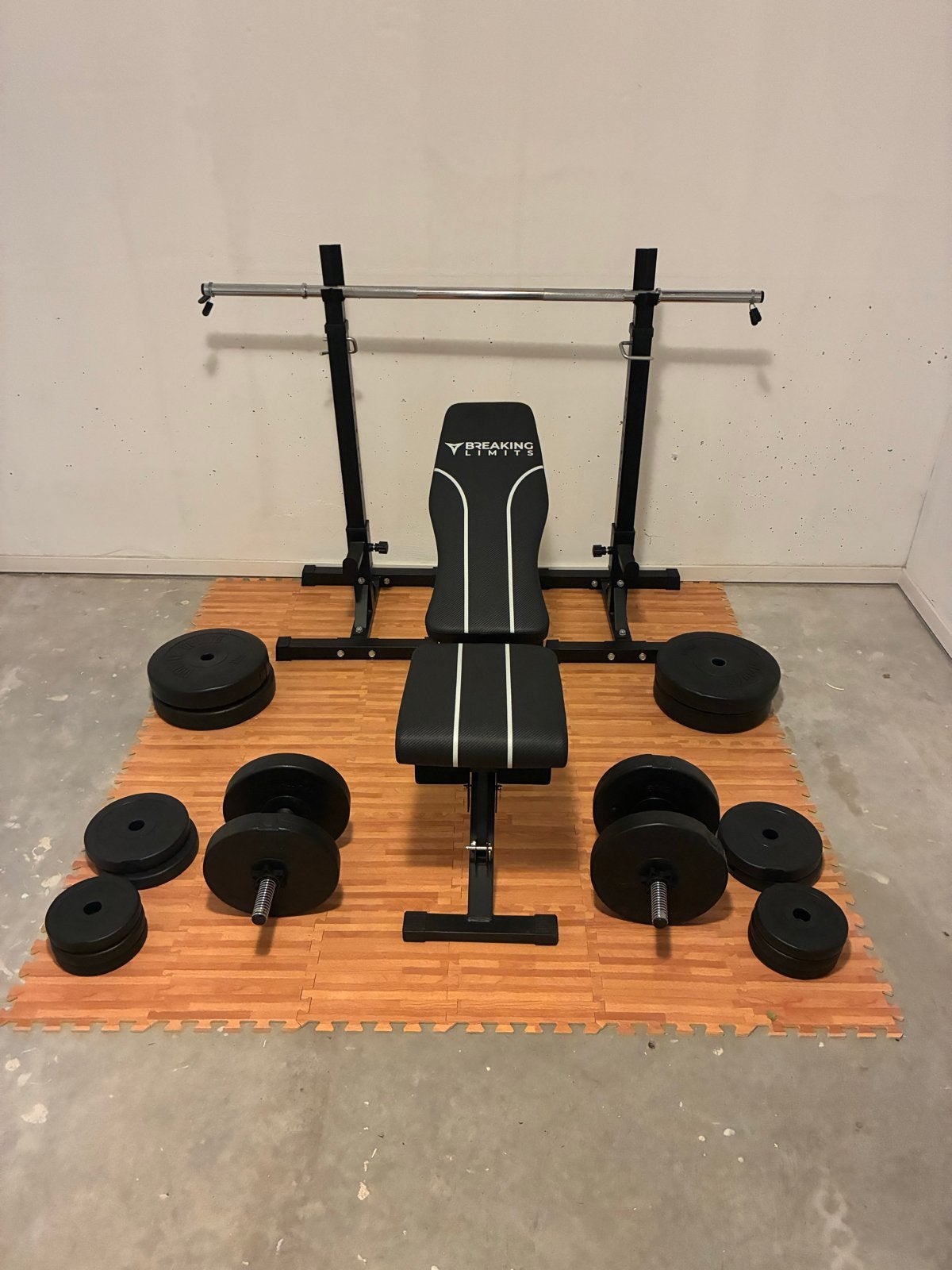 Complete Fitness Set: Bank, Halters, Gewichten, Sport en Fitness, Fitnessmaterialen, Ophalen of Verzenden, Zo goed als nieuw, Armen
