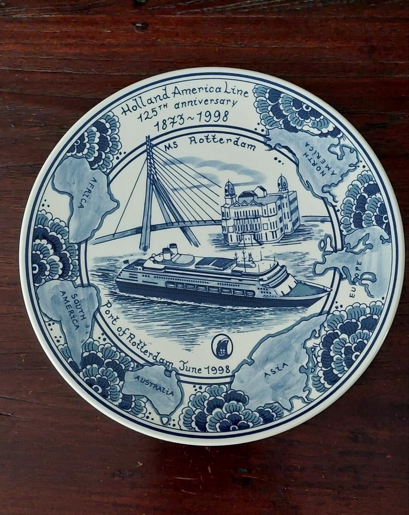 Delfts Blauw bord Holland America Line MS Rotterdam, Antiek en Kunst, Ophalen
