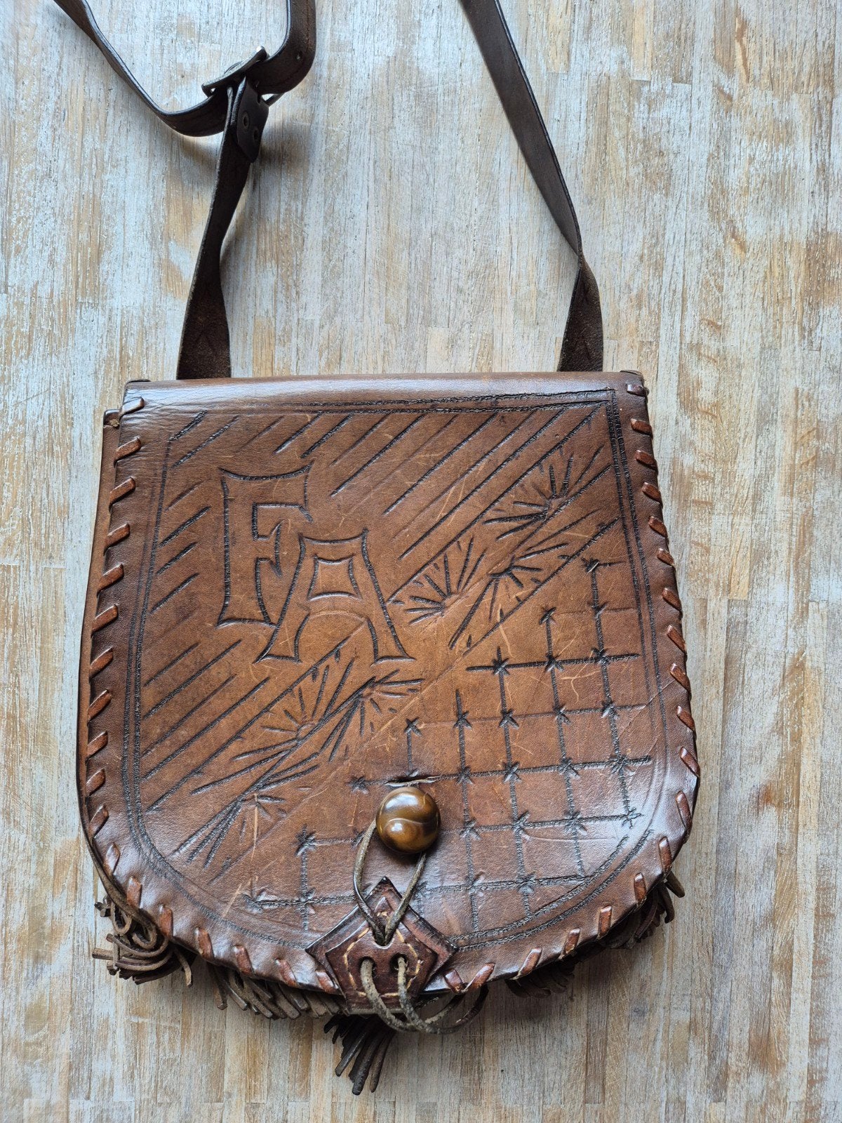 Retro handtas zwaar leer, Ophalen of Verzenden, Gebruikt, Bruin, Handtas