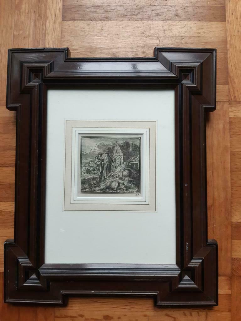 Ets uit 1747 Jan Luyken in antieke lijst (stijl v Rembrandt), Antiek en Kunst, Ophalen of Verzenden, Dagelijks leven, Ets, 1700 - 1799