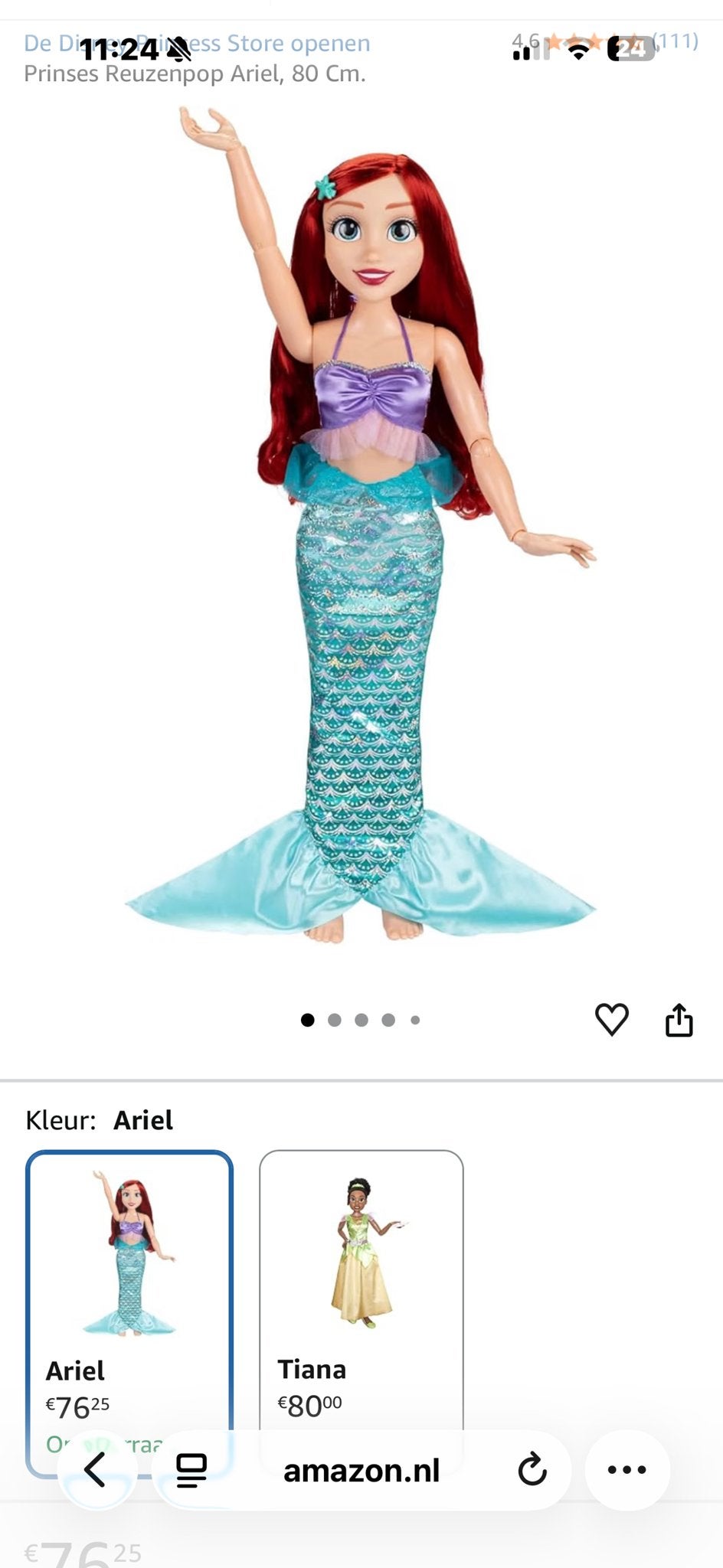 Disney Prinses Ariel Reuzenpop 80cm - Zo goed als nieuw, Kinderen en Baby's, Ophalen, Zo goed als nieuw, Overige typen