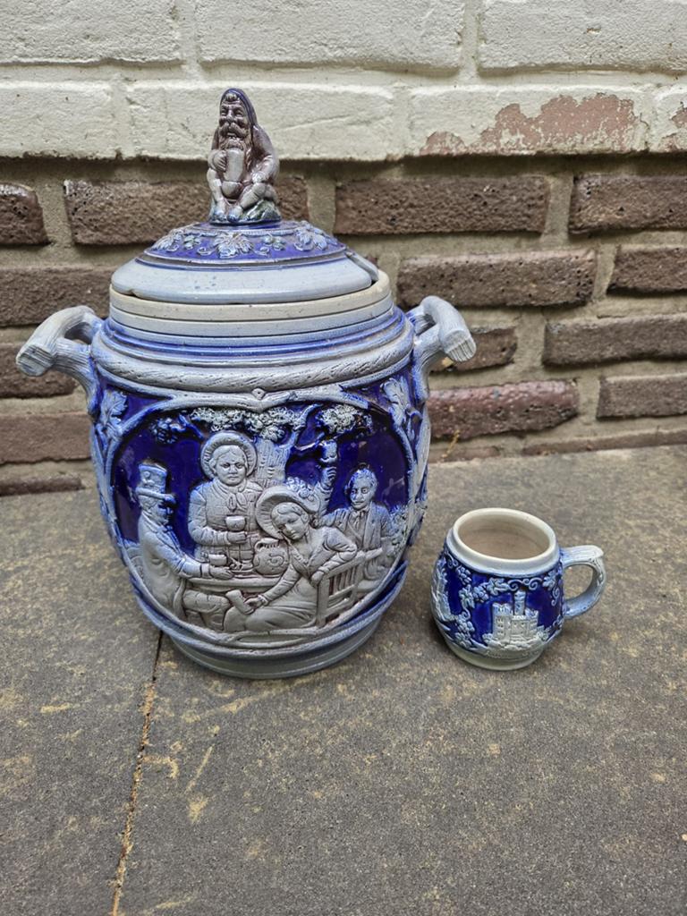 Antieke vintage duitse bowl set blauw keramiek, Antiek en Kunst, Ophalen of Verzenden
