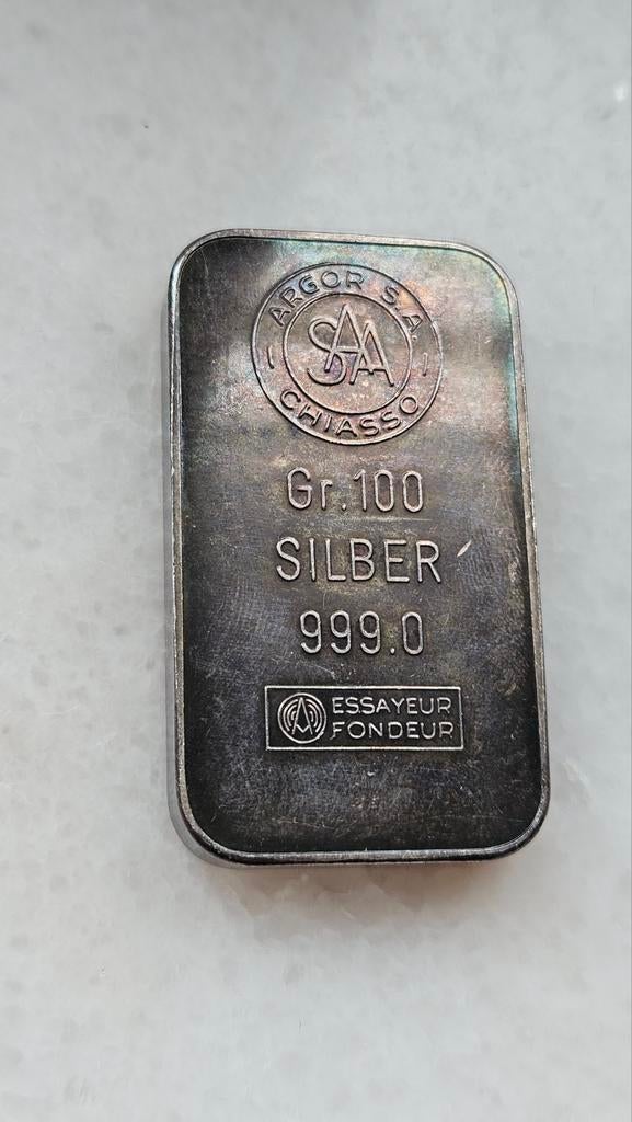 100 gram argor chiasso, Postzegels en Munten, Edelmetalen en Baren, Ophalen of Verzenden, Zilver