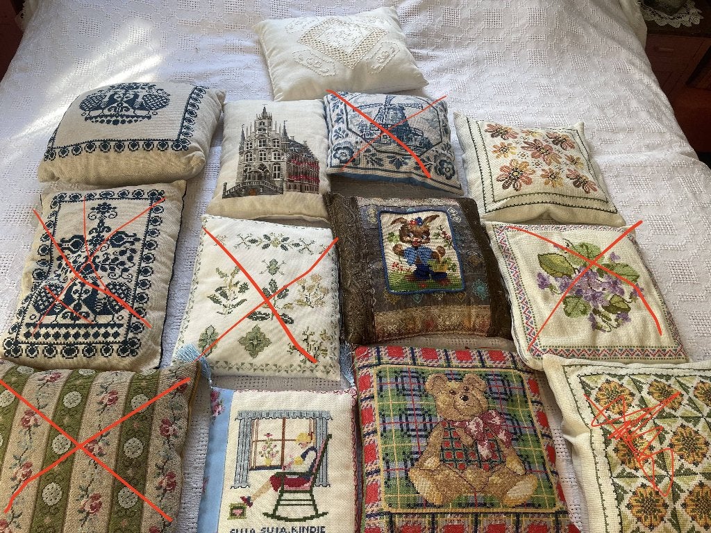 Diverse leuk sierkussens geborduurd, gehaakt etc, Ophalen of Verzenden, Vierkant