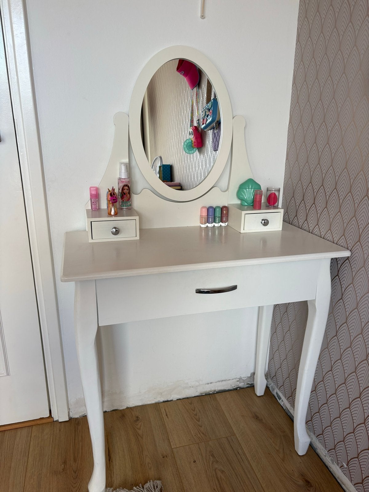 Witte Kaptafel met Spiegel en Lades, ikea, Ophalen of Verzenden, Gebruikt, Overige materialen