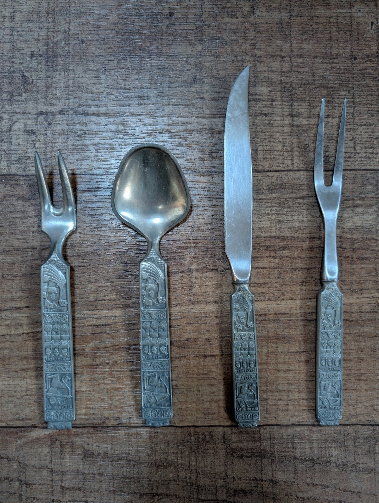 Vintage Konge Tinn Noors bestek - Viking Design 4-delig, Antiek en Kunst, Ophalen of Verzenden